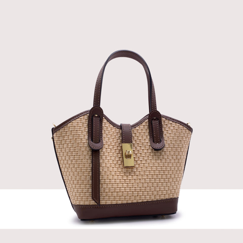 TORONTO MINI - Shopping bag in vera pelle e rafia