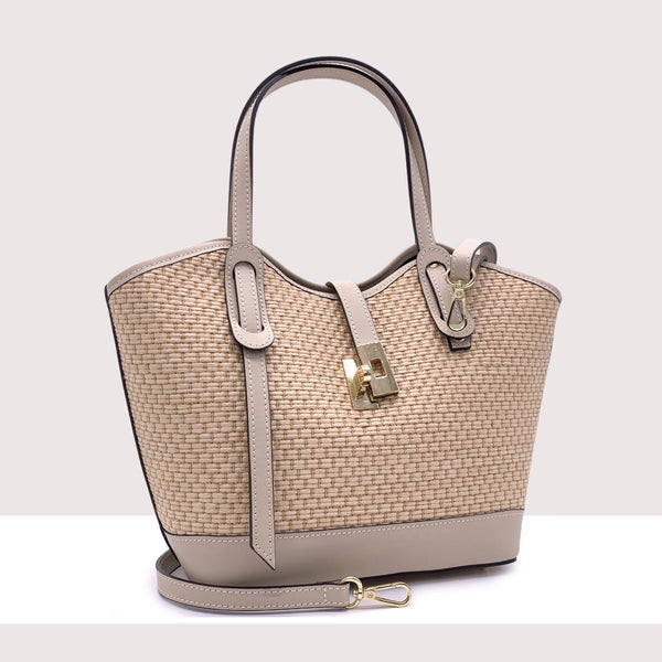 TORONTO - Shopping bag in vera pelle e rafia