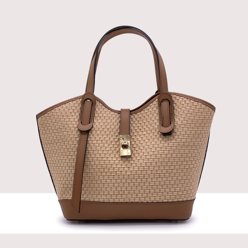 TORONTO - Shopping bag in vera pelle e rafia