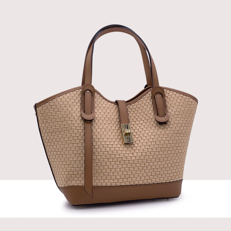 TORONTO - Shopping bag in vera pelle e rafia