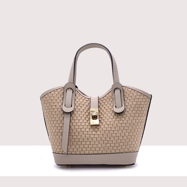 TORONTO MINI - Shopping bag in vera pelle e rafia