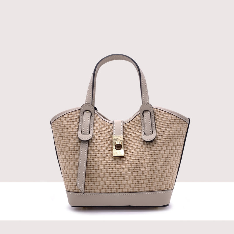 TORONTO MINI - Shopping bag in vera pelle e rafia