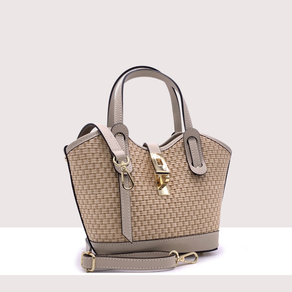 TORONTO MINI - Shopping bag in vera pelle e rafia