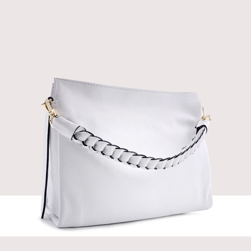 VARSAVIA - Borsa a spalla  in vera pelle con tracolla intrecciata
