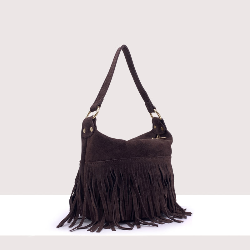 VIENNA - Secchiello in vero camoscio con frange