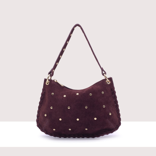 WENEN - Borsa a spalla con tracolla in vero camoscio con borchie