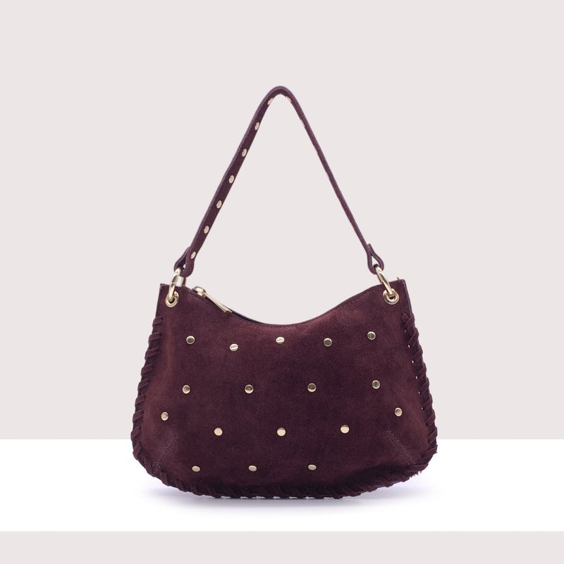 WENEN - Borsa a spalla con tracolla in vero camoscio con borchie