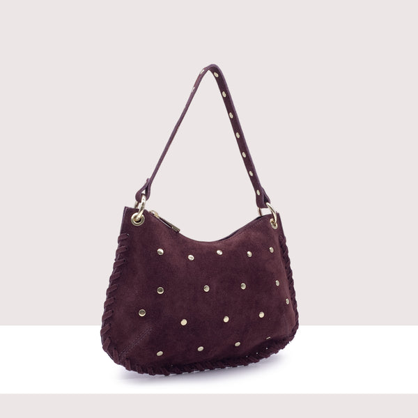 WENEN - Borsa a spalla con tracolla in vero camoscio con borchie