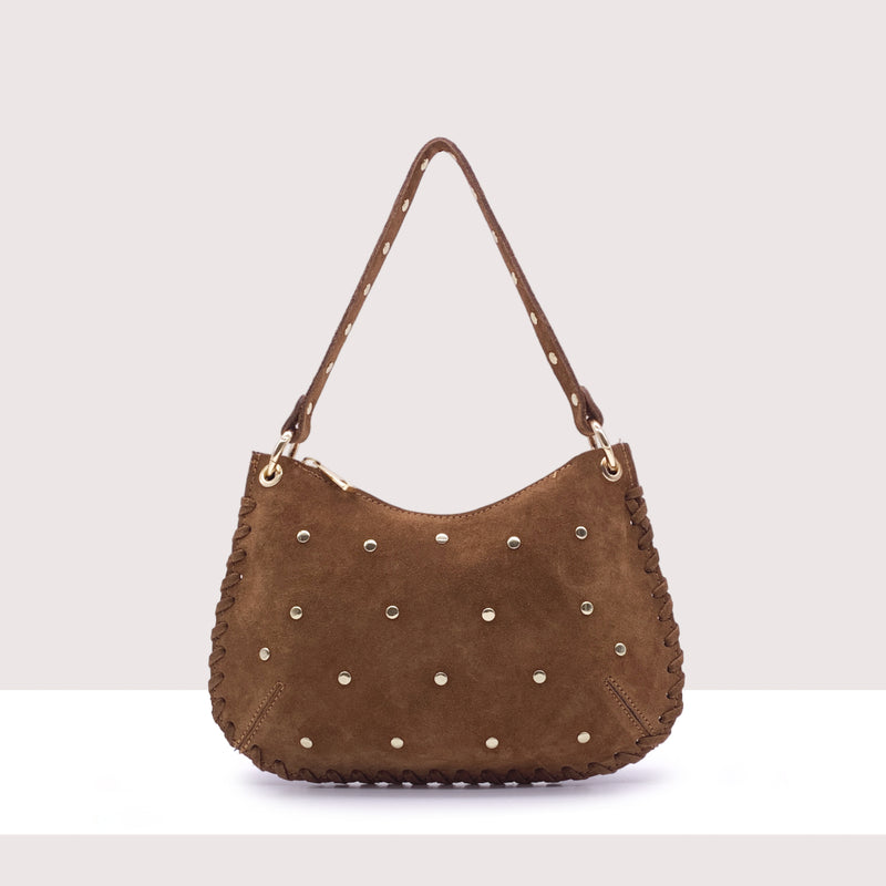 WENEN - Borsa a spalla con tracolla in vero camoscio con borchie