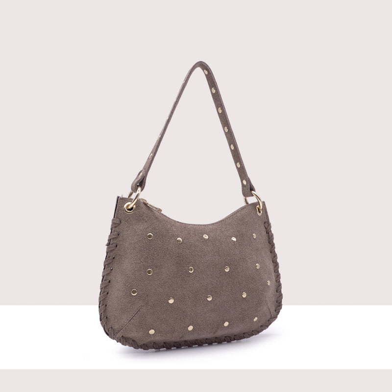 WENEN - Borsa a spalla con tracolla in vero camoscio con borchie