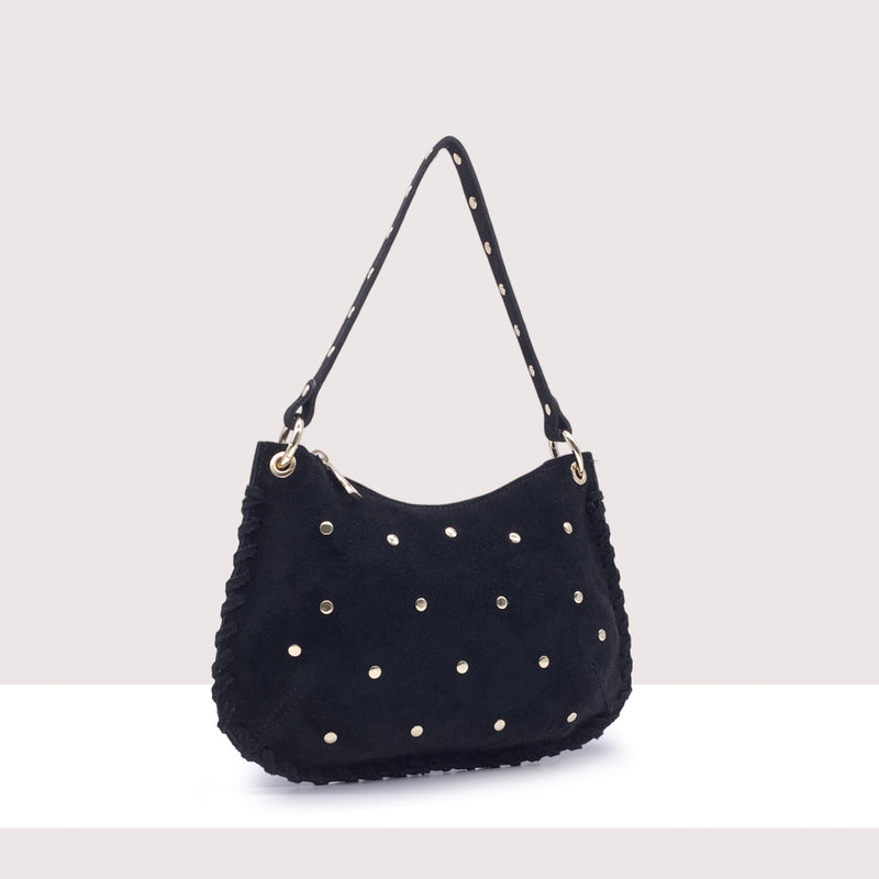 WENEN - Borsa a spalla con tracolla in vero camoscio con borchie